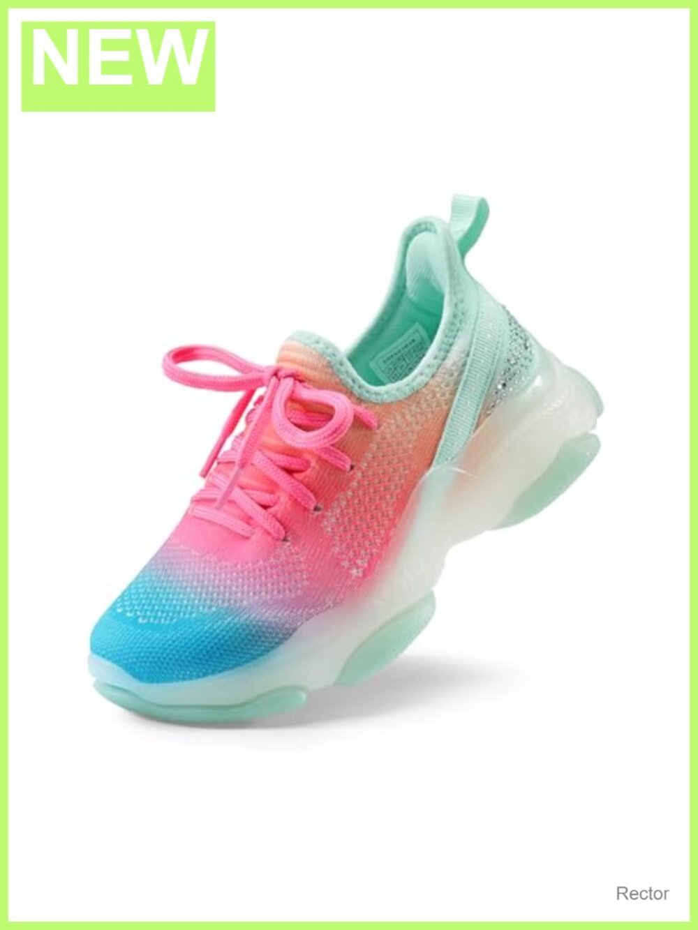 Girls Slip-On Sneakers Jelly Sole Chunky Heel Sparkly Rhinestone
